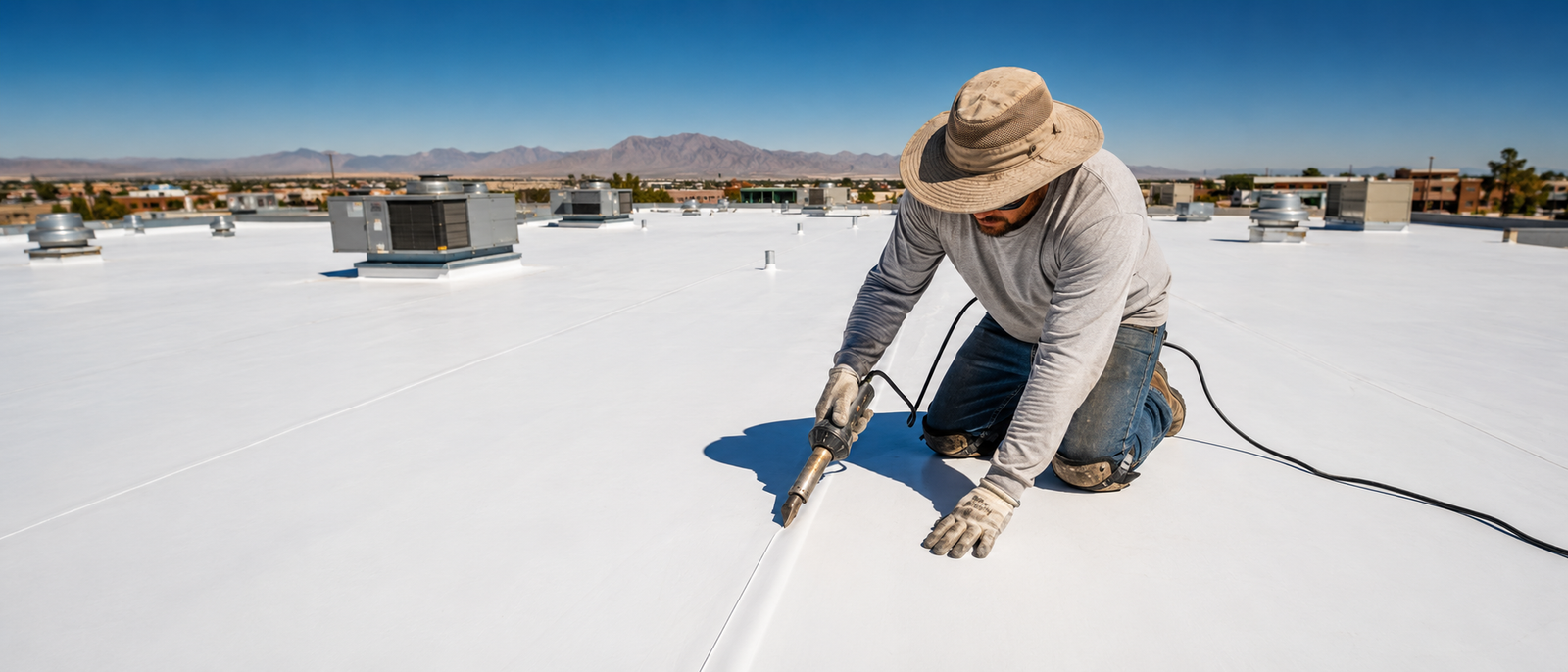 Flat roof and TPO membrane installation in Las Cruces NM by A Mountain Roofing