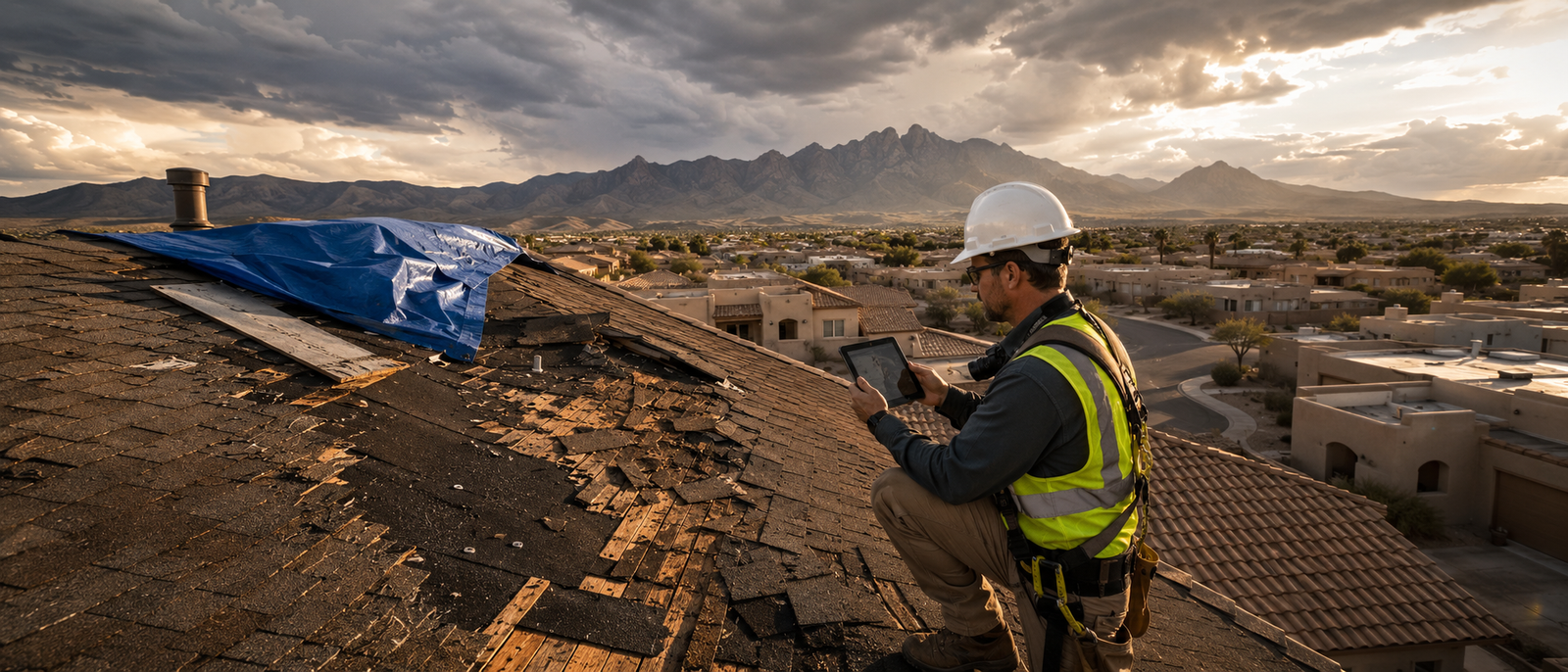 Storm damage roof repair and insurance claims in Las Cruces NM by A Mountain Roofing