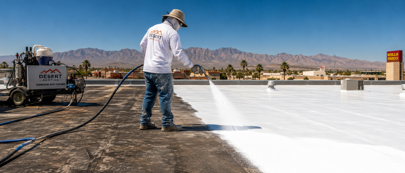 Elastomeric and silicone roof coating application in Las Cruces NM by A Mountain Roofing